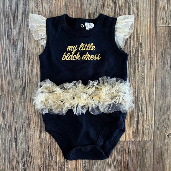 Baby Essentials Other - Baby Essentials My Little Black Dress Tutu Bodysuit Onesie Size 9M Embroidered